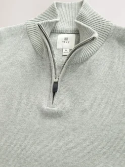 Gris clair - Uni - Pull N.Premium Coupe classique 100% Coton Premium à fermeture éclair