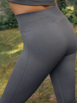 Gris d'ardoise - Côtelé sans couture Taille haute Leggings