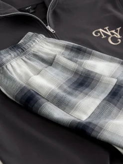 Gris d'ardoise - Ensemble pyjama à manches longues brodé à col zippé