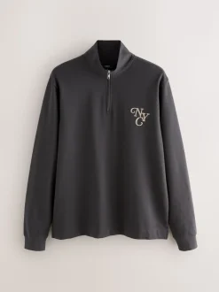 Gris d'ardoise - Ensemble pyjama à manches longues brodé à col zippé