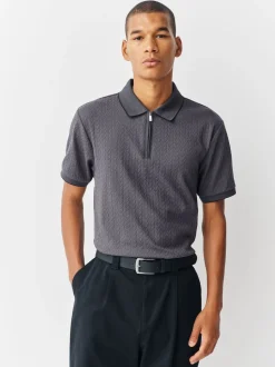 Gris d'ardoise - Slim Fit (Slim Fit) - Polo habillé en jacquard
