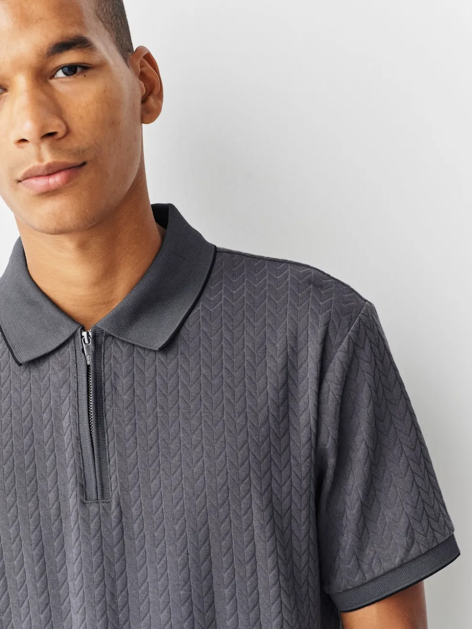 Gris d'ardoise - Slim Fit (Slim Fit) - Polo habillé en jacquard