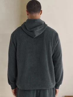 Gris d'ardoise - Sweat-shirt à capuche Borg à texture côtelée