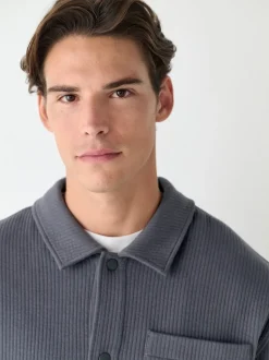 Gris d'ardoise - Veste-chemise à bouton-chemise à texture linéaire