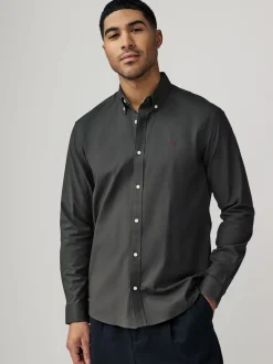 Gris de charbon de bois - Chemise Oxford stretch à manches longues