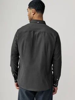 Gris de charbon de bois - Chemise Oxford stretch à manches longues