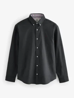 Gris de charbon de bois - Chemise Oxford stretch à manches longues