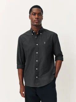 Gris de charbon de bois - Slim Fit (Slim Fit) - Chemise Oxford à manches longues