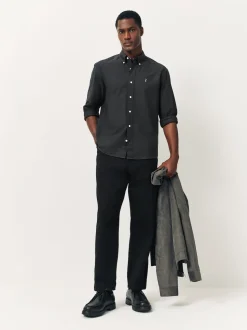 Gris de charbon de bois - Slim Fit (Slim Fit) - Chemise Oxford à manches longues