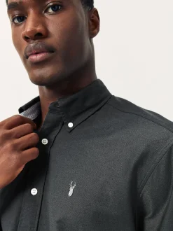 Gris de charbon de bois - Slim Fit (Slim Fit) - Chemise Oxford à manches longues