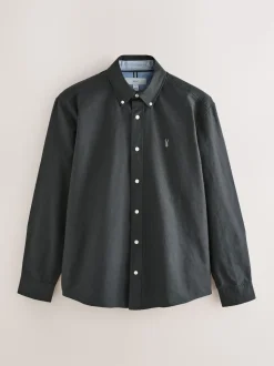 Gris de charbon de bois - Slim Fit (Slim Fit) - Chemise Oxford à manches longues