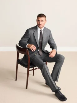 Gris de charbon de bois - Veste de costume à chevrons Marzotto 100% laine italienne Coupe classique