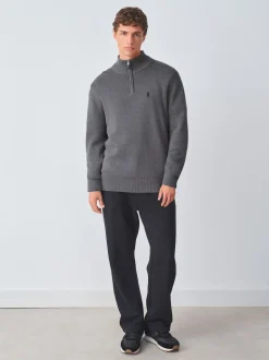 Gris de charbon de bois - Logo cerf - Pull N.Premium Coupe classique 100% Coton Premium à fermeture éclair