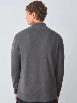 Gris de charbon de bois - Logo cerf - Pull N.Premium Coupe classique 100% Coton Premium à fermeture éclair