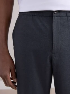 Gris de charbon de bois - Pantalons Habillé texturés à taille élastiquée en laine