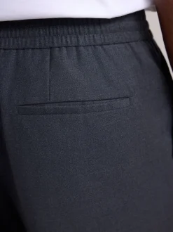 Gris de charbon de bois - Pantalons Habillé texturés à taille élastiquée en laine