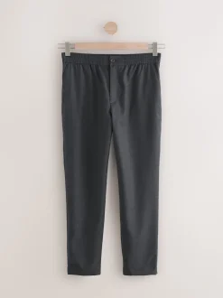 Gris de charbon de bois - Pantalons Habillé texturés à taille élastiquée en laine