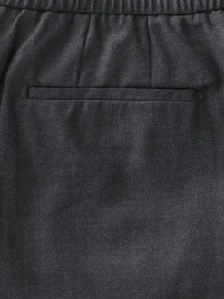 Gris de charbon de bois - Pantalons Habillé texturés à taille élastiquée en laine