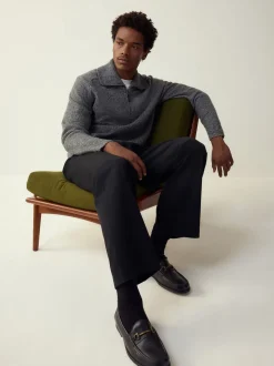 Gris de charbon de bois - Pull à encolure zippée en laine