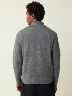 Gris de charbon de bois - Pull à encolure zippée en laine
