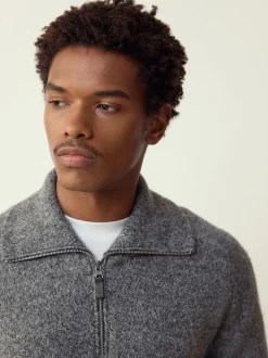 Gris de charbon de bois - Pull à encolure zippée en laine