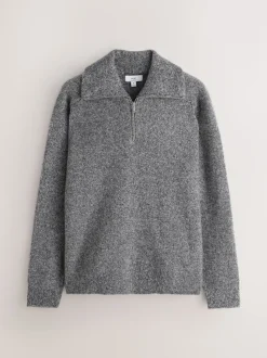 Gris de charbon de bois - Pull à encolure zippée en laine