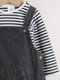 Gris de charbon de bois - Ensemble salopette et body en jean bébé (0 mois-2 ans)