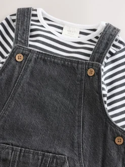 Gris de charbon de bois - Ensemble salopette et body en jean bébé (0 mois-2 ans)