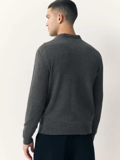 Gris de charbon de bois - Uni - Pull col rond riche en coton coupe classique