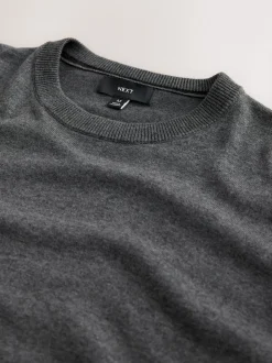 Gris de charbon de bois - Uni - Pull col rond riche en coton coupe classique