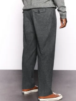 Gris de charbon de bois - Pantalon élégant en coton brossé texturé coupe classique