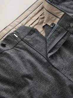 Gris de charbon de bois - Pantalon élégant en coton brossé texturé coupe classique