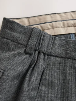 Gris de charbon de bois - Pantalon élégant en coton brossé texturé coupe classique