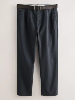 Gris de charbon de bois - Pantalon chino plissé doux au toucher ceinturé