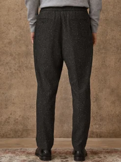 Gris de charbon de bois - Pantalon à chevrons texturé élégant coupe droite avec laine