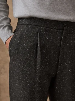 Gris de charbon de bois - Pantalon à chevrons texturé élégant coupe droite avec laine