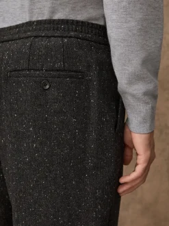 Gris de charbon de bois - Pantalon à chevrons texturé élégant coupe droite avec laine