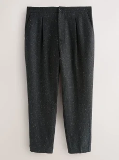 Gris de charbon de bois - Pantalon à chevrons texturé élégant coupe droite avec laine