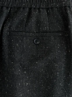 Gris de charbon de bois - Pantalon à chevrons texturé élégant coupe droite avec laine