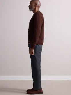 Gris de charbon de bois - Pantalon élégant riche en laine texturé avec pattes d'ajustement sur les côtés