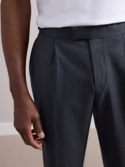 Gris de charbon de bois - Pantalon élégant riche en laine texturé avec pattes d'ajustement sur les côtés
