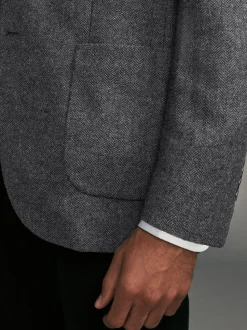 Gris de charbon de bois - Ajustement régulier - Blazer à chevrons riche en laine