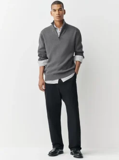 Gris de charbon de bois - Uni - Pull N.Premium Coupe classique 100% Coton Premium à fermeture éclair