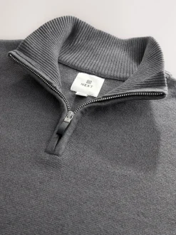 Gris de charbon de bois - Uni - Pull N.Premium Coupe classique 100% Coton Premium à fermeture éclair