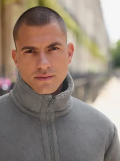 Gris de charbon de bois - Veste imitation daim doublure aspect peau de mouton