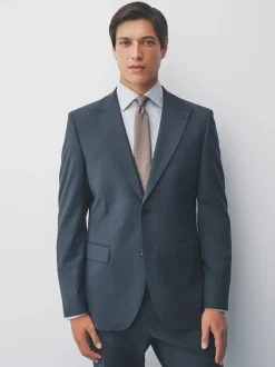 Gris de charbon de bois - Slim Fit (Slim Fit) - Veste de costume Coupe ajustée Motion Flex Mélange en laine