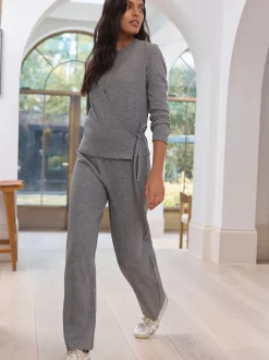 Gris de charbon de bois - Pantalon ample en maille côtelée super doux
