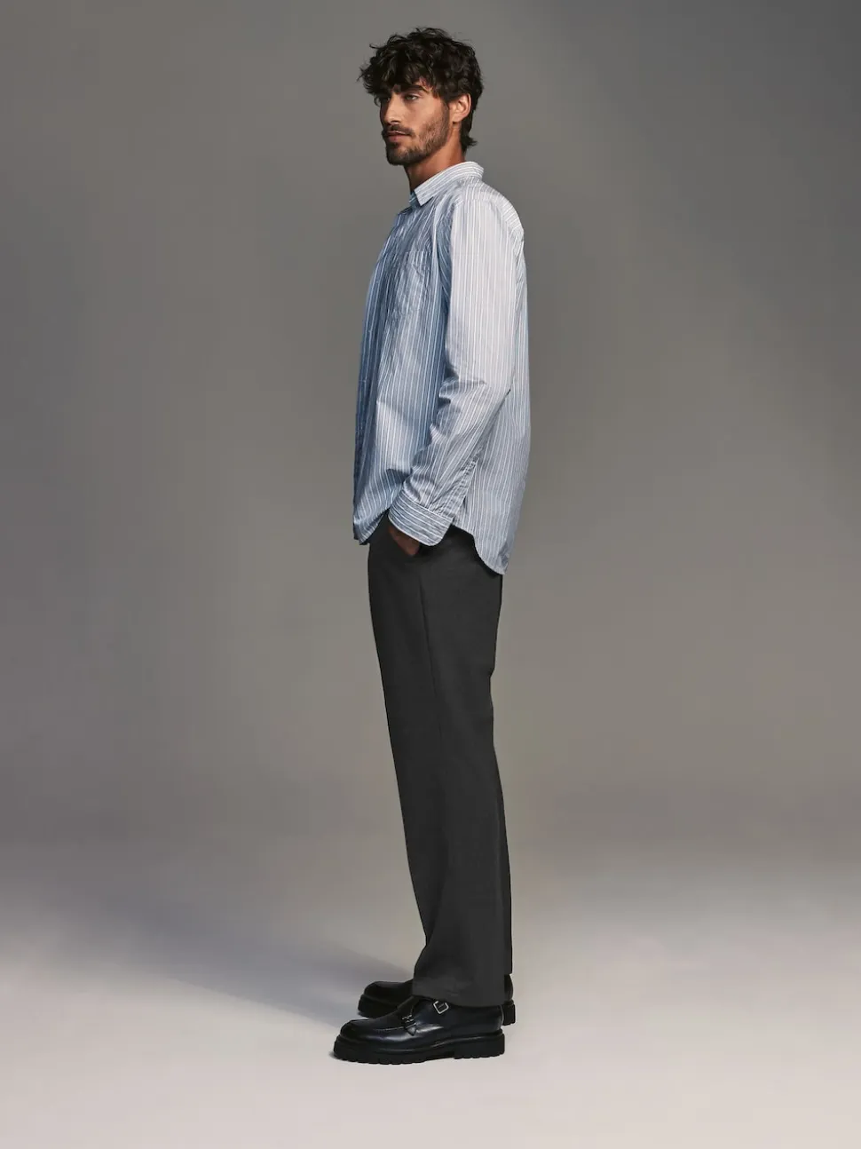 Gris de charbon de bois - Coupe classique Pantalons élégants With Wool