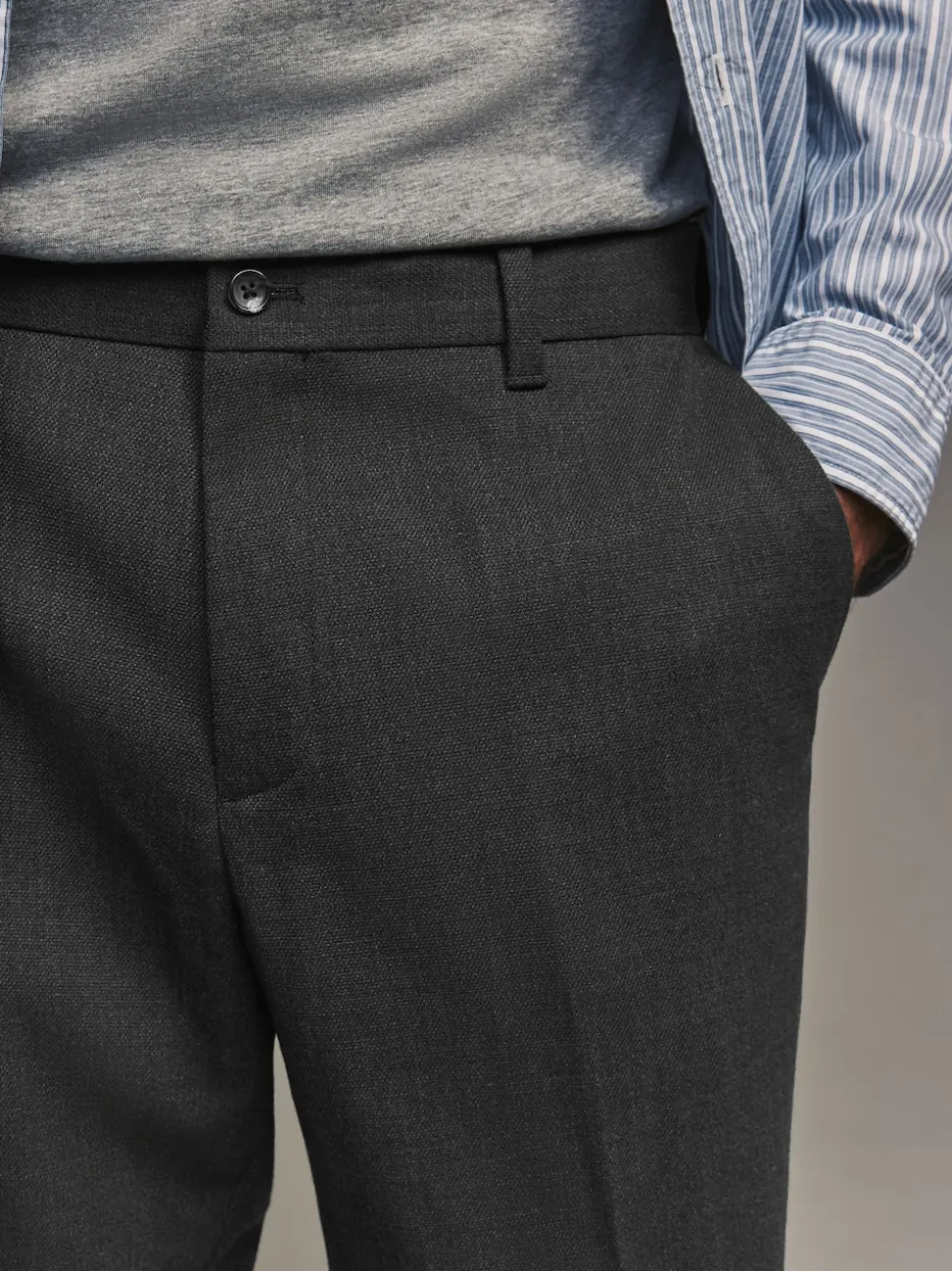 Gris de charbon de bois - Coupe classique Pantalons élégants With Wool