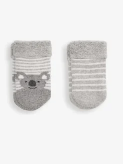 Gris motif koala - JoJo Maman Bébé 2-Lot Bébé Chaussettes
